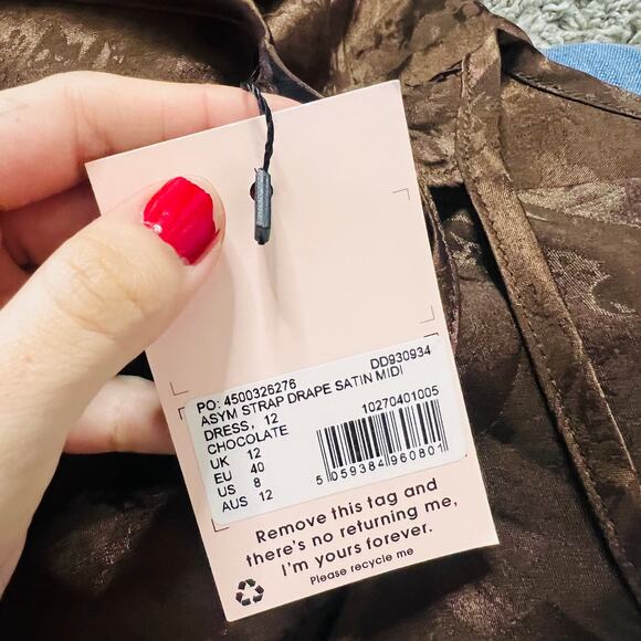 Missguided Y2K ASYM Cami Drape Satin Midi Wrap Dress US SZ 8 NWT Cocktail - Picture 4 of 4